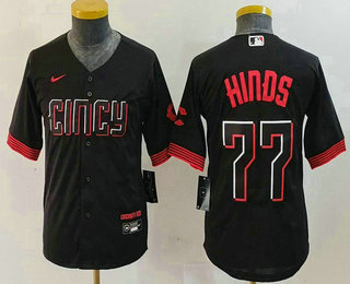 Youth Cincinnati Reds #77 Rece Hinds Black 2023 City Connect Cool Base Stitched Jersey