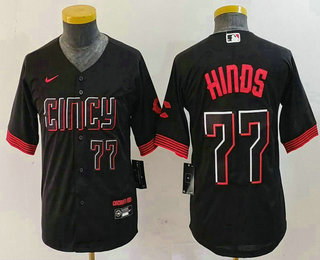 Youth Cincinnati Reds #77 Rece Hinds Number Black 2023 City Connect Cool Base Stitched Jersey