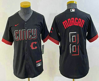 Youth Cincinnati Reds #8 Joe Morgan Black 2023 City Connect Cool Base Stitched Jersey 01