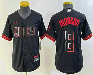 Youth Cincinnati Reds #8 Joe Morgan Black 2023 City Connect Cool Base Stitched Jersey 02