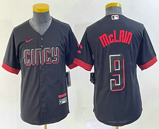 Youth Cincinnati Reds #9 Matt McLain Black 2023 City Connect Cool Base Stitched Jersey 01