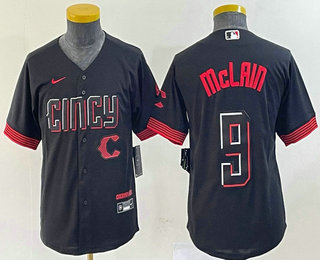 Youth Cincinnati Reds #9 Matt McLain Black 2023 City Connect Cool Base Stitched Jersey 02