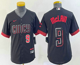 Youth Cincinnati Reds #9 Matt McLain Number Black 2023 City Connect Cool Base Stitched Jersey 02