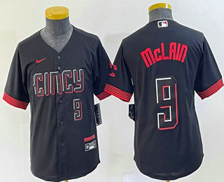 Youth Cincinnati Reds #9 Matt McLain Number Black 2023 City Connect Cool Base Stitched Jersey 03