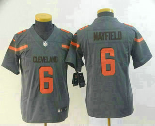 Youth Cleveland Browns #6 Baker Mayfield Grey 2019 Inverted Legend Stitched NFL Nike Limited Jersey