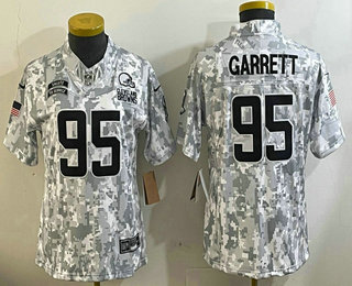 Youth Cleveland Browns #95 Myles Garrett Arctic Camo 2024 FUSE Salute to Service Limited Stitched Jersey