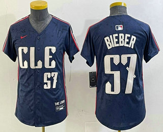 Youth Cleveland Guardians #57 Shane Bieber Number Navy 2024 City Connect Limited Stitched Jersey