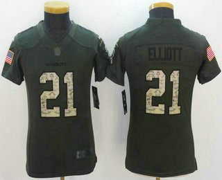 Youth Dallas Cowboys #21 Ezekiel Elliott Green Salute to Service NFL Nike Limited Jersey