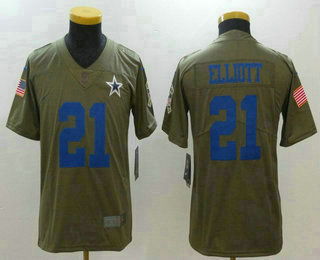 Youth Dallas Cowboys #21 Ezekiel Elliott Olive 2017 Salute To Service Stitched NFL Nike Limited Jersey