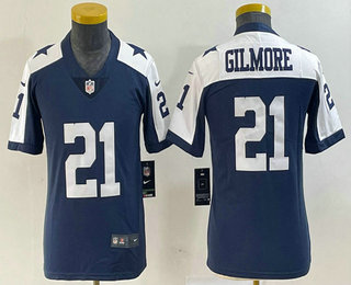 Youth Dallas Cowboys #21 Stephon Gilmore Blue Thanksgiving 2022 Vapor Stitched Limited Jersey