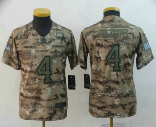 Youth Dallas Cowboys #4 Dak Prescott 2018 Camo Salute to Service Stitched NFL Nike Limited Jersey