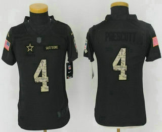 Youth Dallas Cowboys #4 Dak Prescott Black Anthracite 2016 Salute To Service Stitched NFL Nike Limited Jersey