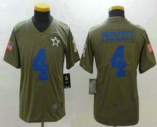 Youth Dallas Cowboys #4 Dak Prescott Olive 2017 Salute To Service Stitched NFL Nike Limited Jersey