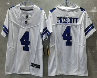 Youth Dallas Cowboys #4 Dak Prescott White 2023 FUSE Vapor Stitched Jersey