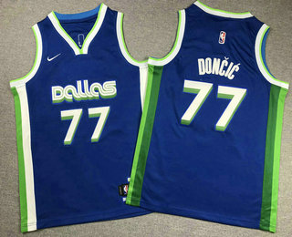 Youth Dallas Mavericks #77 Luka Doncic 2022 Blue City Edition Stitched Jersey