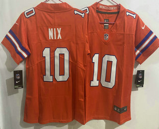 Youth Denver Broncos #10 Bo Nix White Limited Orange Throwback Vapor Jersey