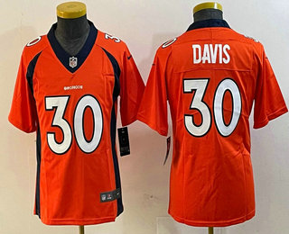 Youth Denver Broncos #30 Terrell Davis Orange 2022 Vapor Stitched Nike Limited Jersey