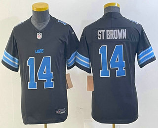 Youth Detroit Lions #14 Amon Ra St Brown Limited Black 2024 FUSE Vapor Jersey