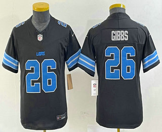 Youth Detroit Lions #26 Jahmyr Gibbs Limited Black 2024 FUSE Vapor Jersey