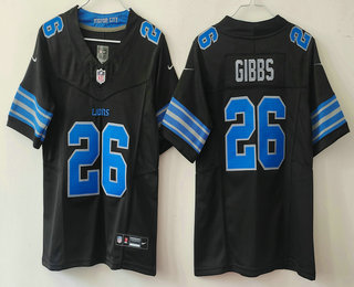 Youth Detroit Lions #26 Jahmyr Gibbs Limited Black 2024 FUSE Vapor Jersey