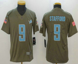 Youth Detroit Lions #9 Matthew Stafford Olive 2017 Salute To Service Stitched NFL Nike Limited Jersey