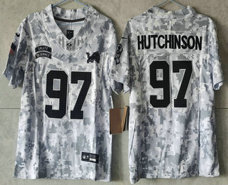 Youth Detroit Lions #97 Aidan Hutchinson 2024 FUSE Arctic Camo Salute to Service Limited Stitched Jersey