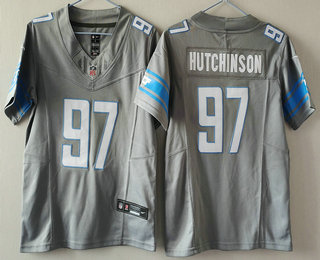 Youth Detroit Lions #97 Aidan Hutchinson Grey 2023 FUSE Vapor Limited Stitched Jersey