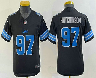 Youth Detroit Lions #97 Aidan Hutchinson Limited Black 2024 FUSE Vapor Jersey