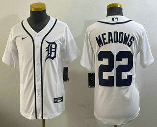 Youth Detroit Tigers #22 Parker Meadows White Cool Base Stitched Jersey