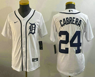 Youth Detroit Tigers #24 Miguel Cabrera White Stitched Cool Base Nike Jersey