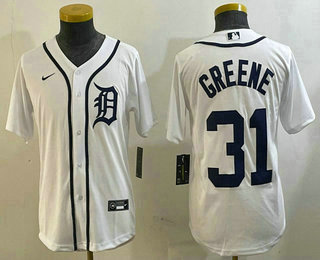 Youth Detroit Tigers #31 Riley Greene White Cool Base Stitched Jersey