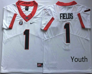 Youth Georgia Bulldogs #1 Justin Fields White 2017 Vapor Untouchable Stitched Nike NCAA Jersey