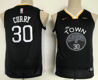 Youth Golden State Warriors #30 Stephen Curry Black 2020 Nike Swingman Stitched Jersey
