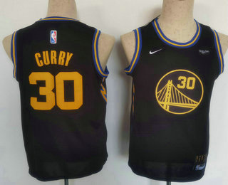 Youth Golden State Warriors #30 Stephen Curry Black 2022 Nike City Edition Stitched Swingman Jersey With Sponsor