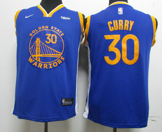 Youth Golden State Warriors #30 Stephen Curry Blue 2020 Nike Swingman NEW Rakuten Logo Stitched NBA Jersey