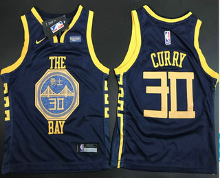 Youth Golden State Warriors #30 Stephen Curry New Navy Blue 2019 City Edition NEW Rakuten Logo NBA Swingman Jersey
