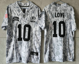 Youth Green Bay Packers #10 Jordan Love Arctic Camo 2024 FUSE Salute to Service Limited Stitched Jersey