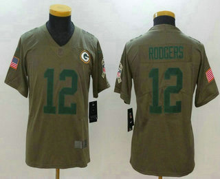 Youth Green Bay Packers #12 Aaron Rodgers Olive 2017 Salute To Service Stitched NFL Nike Limited Jersey