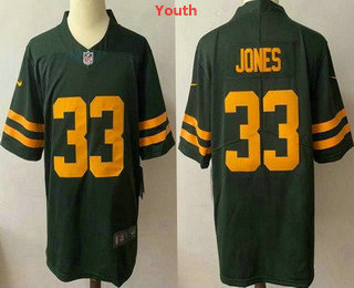 Youth Green Bay Packers #33 Aaron Jones Green Yellow 2021 Vapor Untouchable Stitched NFL Nike Limited Jersey