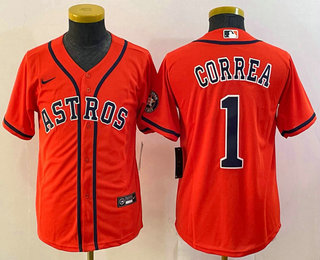 Youth Houston Astros #1 Carlos Correa Orange Stitched MLB Cool Base Nike Jersey