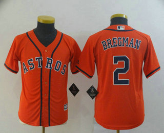 Youth Houston Astros #2 Alex Bregman Orange Stitched MLB Cool Base Jersey