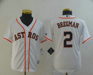 Youth Houston Astros #2 Alex Bregman White Stitched MLB Cool Base Jersey