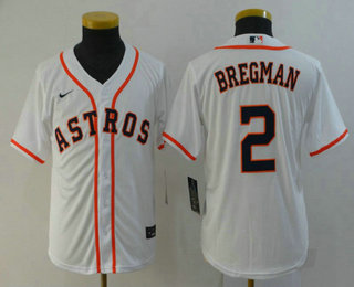 Youth Houston Astros #2 Alex Bregman White Stitched MLB Cool Base Nike Jersey