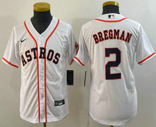 Youth Houston Astros #2 Alex Bregman White With Patch Stitched MLB Cool Base Nike Jersey