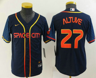 Youth Houston Astros #27 Jose Altuve 2022 Navy Blue City Connect Cool Base Stitched Jersey