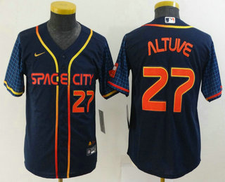 Youth Houston Astros #27 Jose Altuve Number 2022 Navy Blue City Connect Cool Base Stitched Jersey