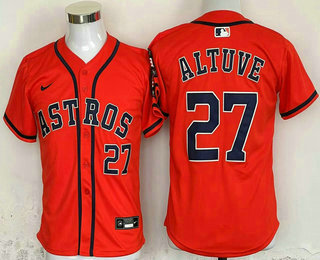 Youth Houston Astros #27 Jose Altuve Number Orange Stitched Cool Base Nike Jersey