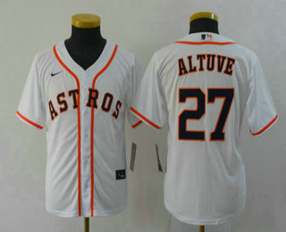 Youth Houston Astros #27 Jose Altuve White Stitched MLB Cool Base Nike Jersey