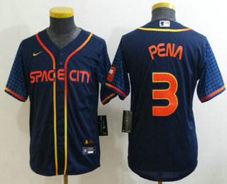 Youth Houston Astros #3 Jeremy Pena 2022 Navy Blue City Connect Flex Base Stitched Baseball Jersey