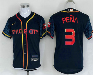 Youth Houston Astros #3 Jeremy Pena 2022 Navy Blue City Connect Flex Base Stitched Baseball Jersey
